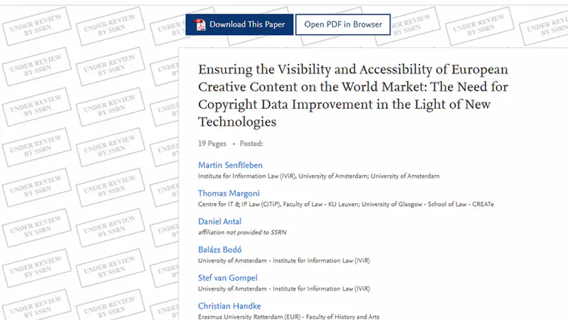 Ensuring the Visibility and Accessibility of European Creative Content on the World Market: The Need for Copyright Data Improvement in the Light of New Technologies